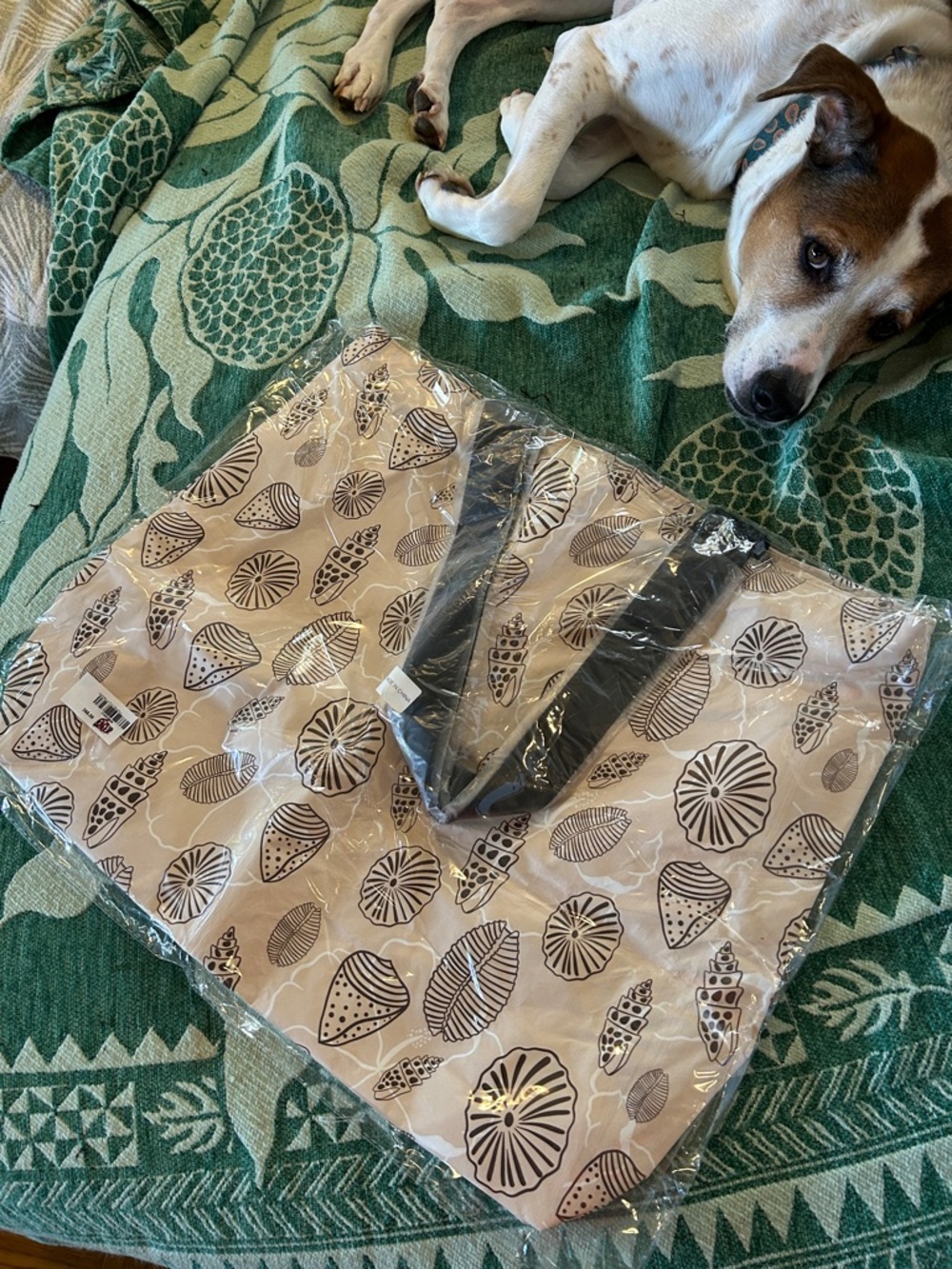 Printed Beige & Black Shell-Pattern Beach bag aloha!